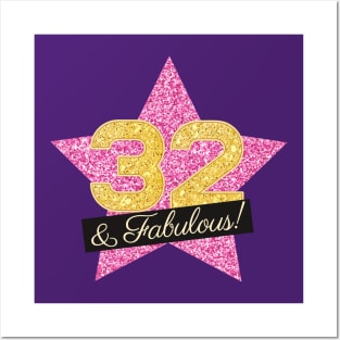 32nd Birthday Gifts Women Fabulous - Pink Gold Posters and Art